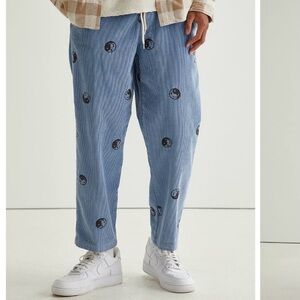 UO Blue Corduroy Men's Pants with Yin-Yang Design